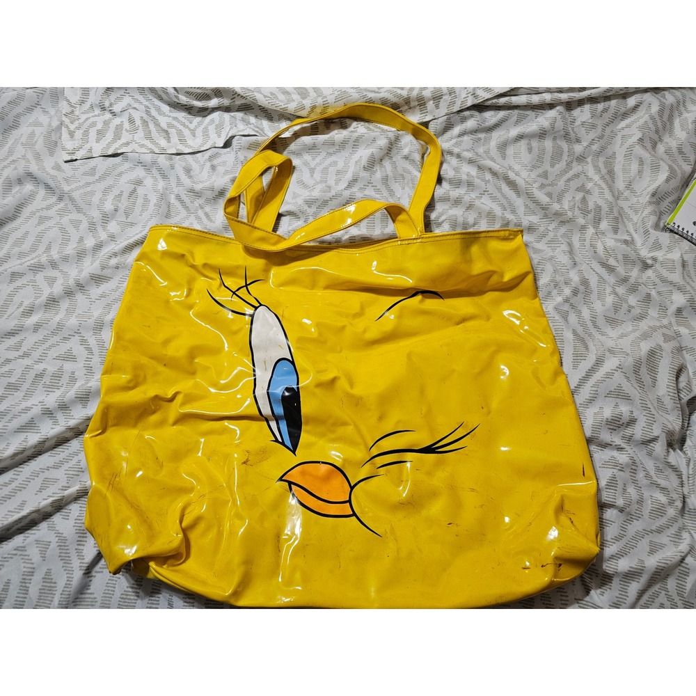 Vintage Looney Tunes Tweety Bird Reversible Yellow Vinyl Tote Bag Warner Bros